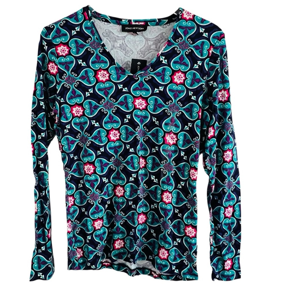 Jones New York Colorful Patterned Long Sleeve Top